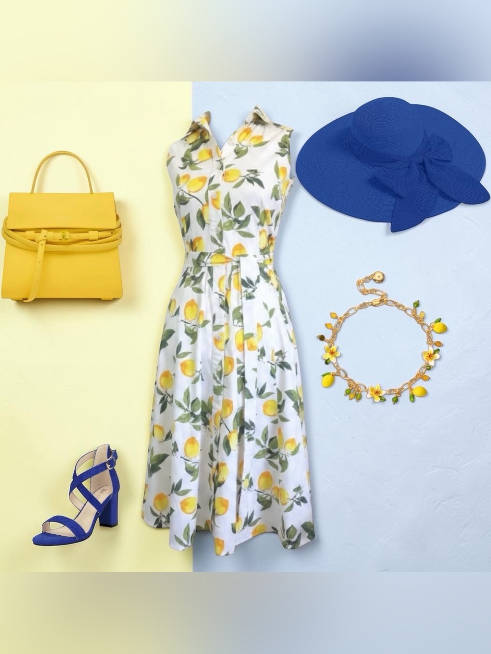 Chetta B White Maxi Dress with Lemon Print and Green Leaves - Picture 9 of 9